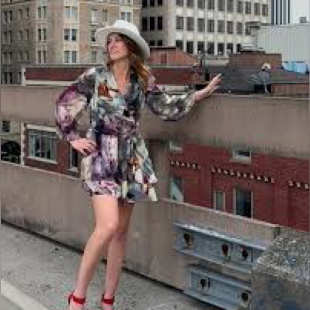 Express Multicolor Floral Long Sleeve Dress